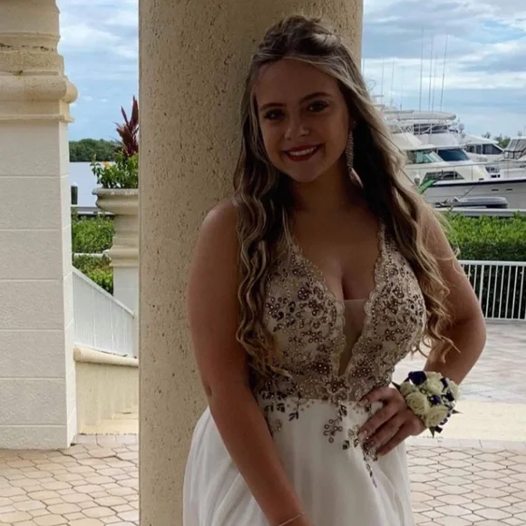 JVN by Jovani - Size 10 (w/ corset back can adjust up/down a size). Off-white - Picture 9 of 9